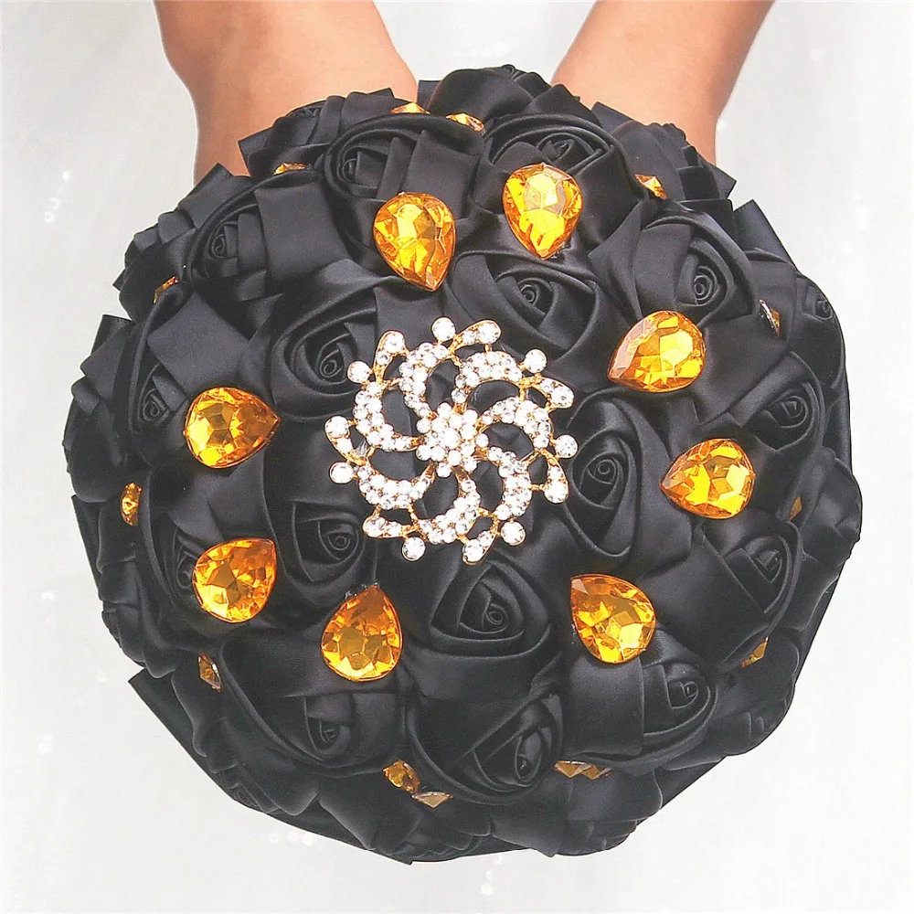 18 см Свадебный букет невесты Золотая брошь с кристаллами ленты искусственный