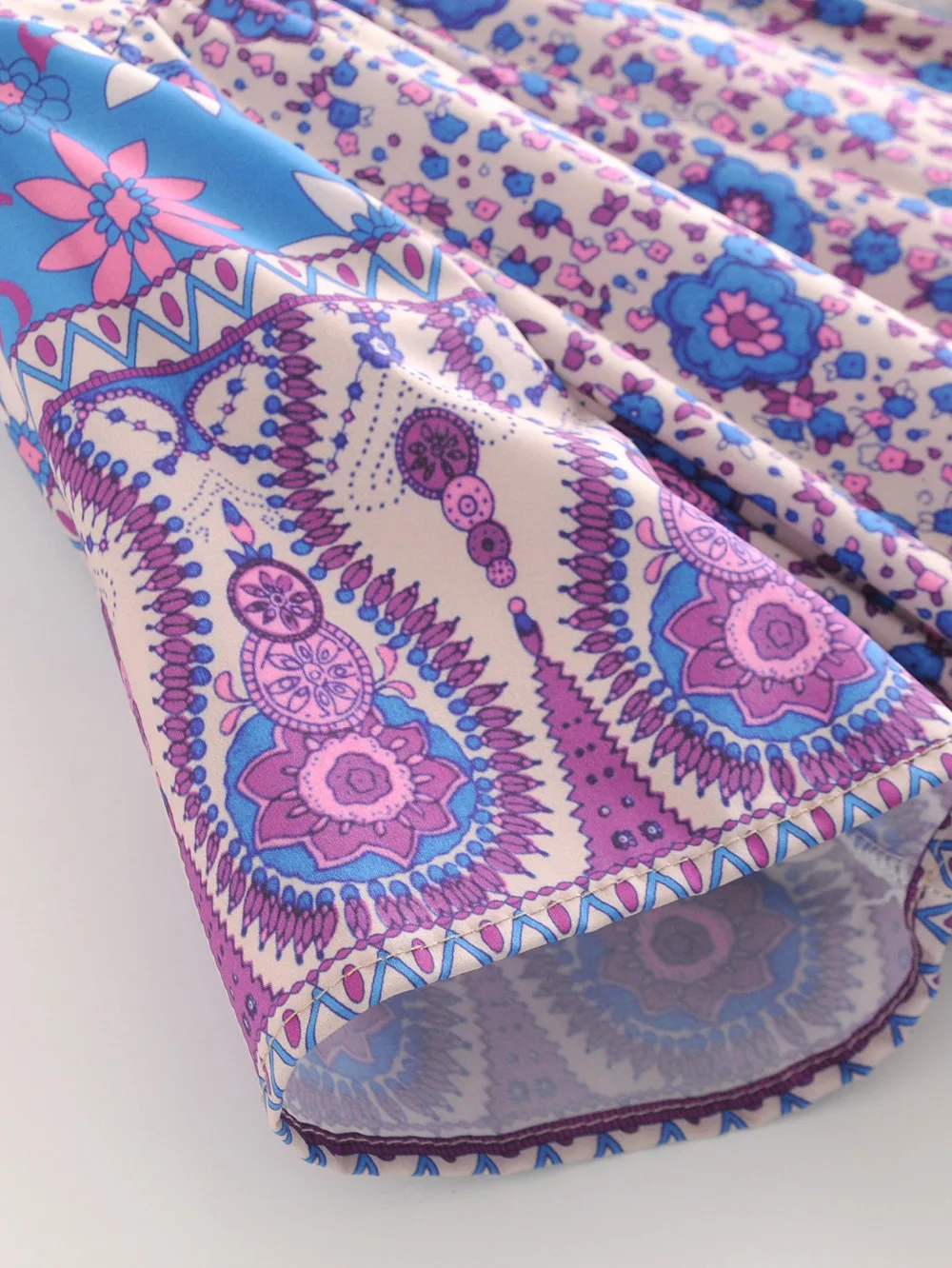 2018 Boho позиция печати Кнопки кисточкой пояса Для женщин мини платье летние