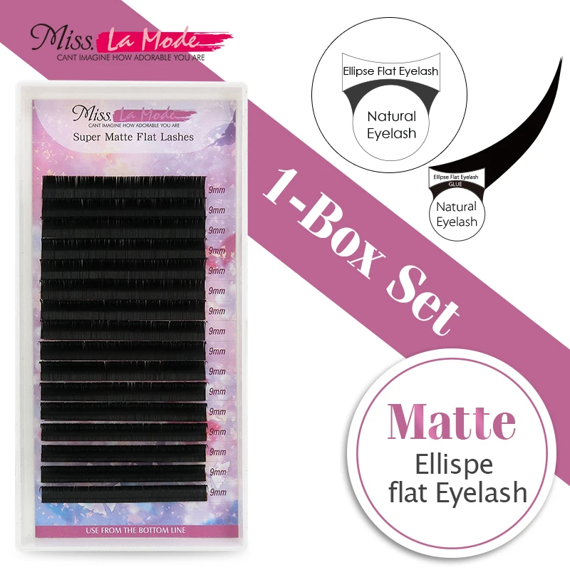 Miss La Mode matte ellipse eyelashes extension flat ellipse eyelash extension fit Flat lashes 0.15 C/D curl 1pc/lot