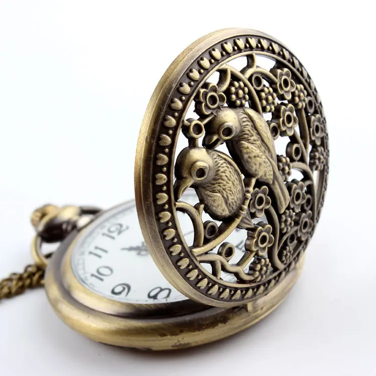 Ретро дизайн бронзовая Милая птица животное кварцевые карманные часы ожерелье