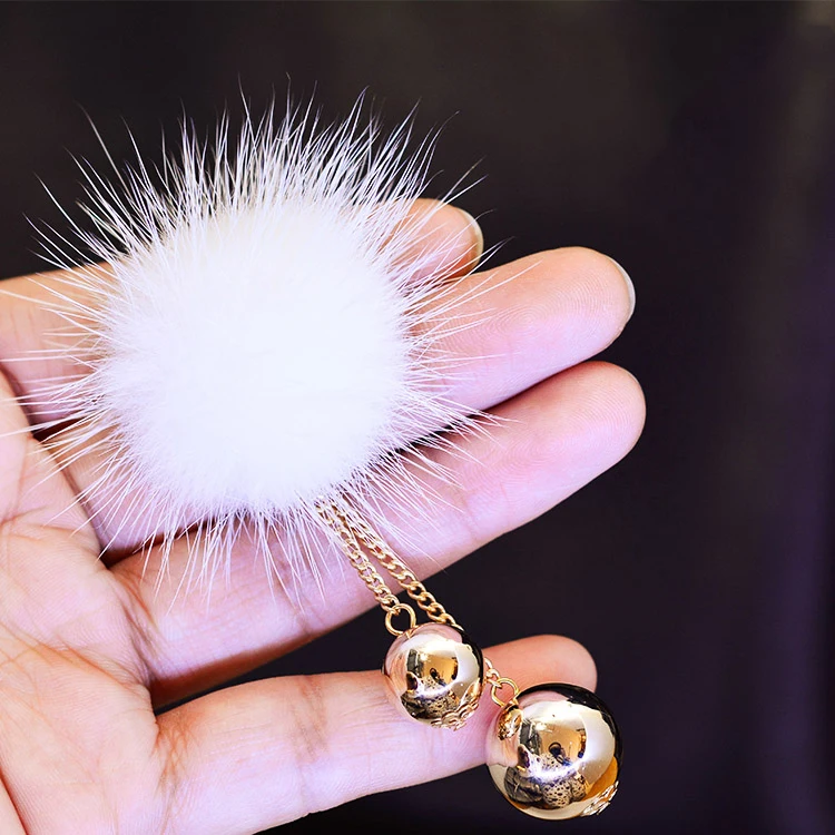 Модная Металлическая Булавка OBN с шариком и кисточкой из натурального меха норки