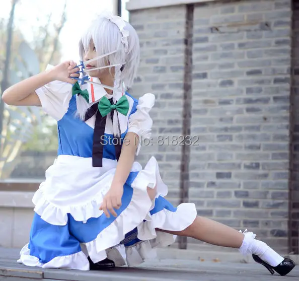 TouHou Project Izayoi Sakuya платье с передником для горничной наряд Униформа аниме костюмы