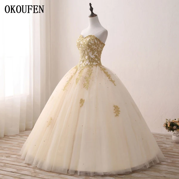 Платье для выпускного вечера из тюля с золотистой аппликацией|Платья на