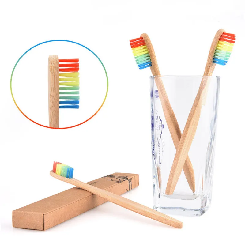 Natural Bamboo Handle Toothbrush Rainbow Colorful Whitening Soft Bristle Eco-friendly Teeth Brush Oral Care | Красота и здоровье
