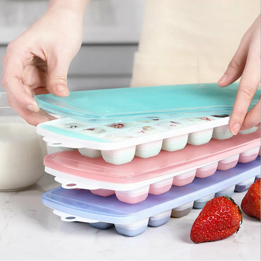 21 полость квадратный Силиконовый поднос для льда пресс-формы с крышкой | Дом и сад