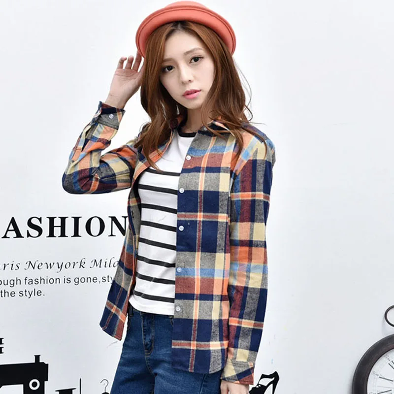 2017 Горячие Продажа Женщины Футболки топы новый 100% Хлопок Клетчатую Рубашку Моды