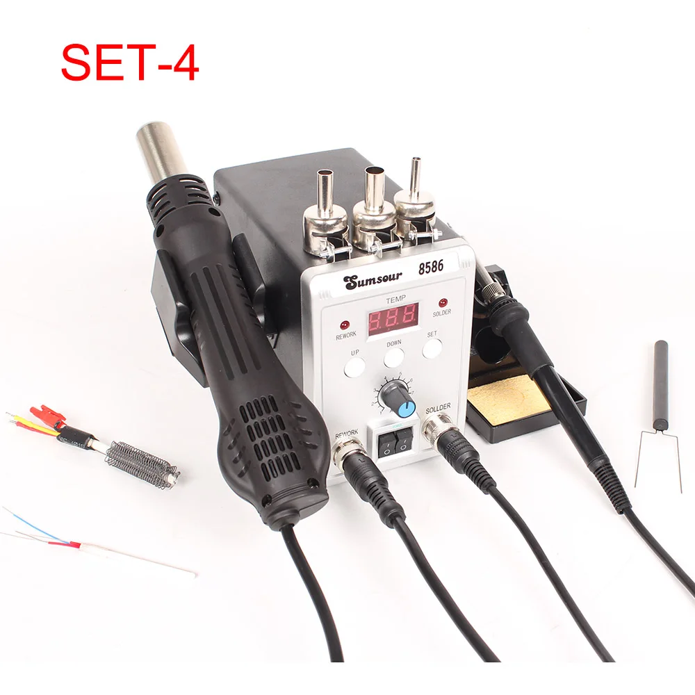 SET-4 8586 паяльная станция с горячим воздухом светодиодный цифровой 2 в 1 SMD ESD паяльник Тепловая воздушная пушка паяльная станция с бесплатными подарками - Цвет: SET-4