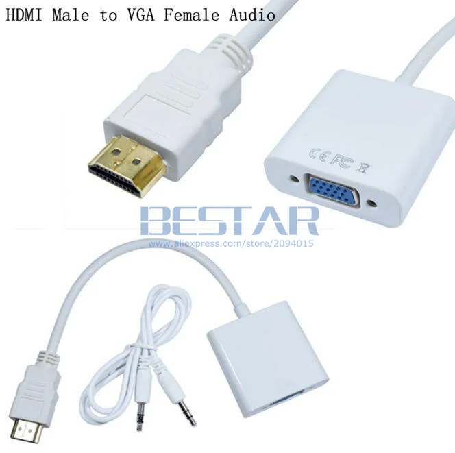100 шт./лот) HDMI VGA мужчины к женщине видео AV Порты и разъёмы HD конвертер адаптер с 3.5 мм аудио кабель 0.2 м для монитор ПК 1080 P