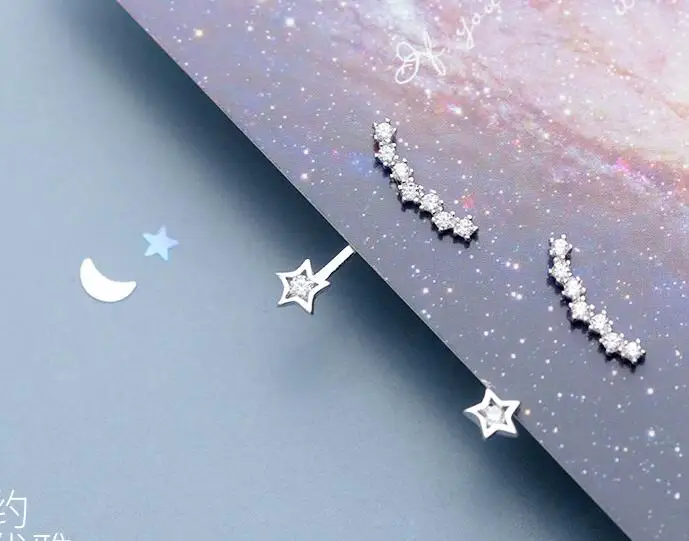 Оригинальные серьги гвоздики из серебра 100% пробы с цирконом aaa + Star & Lucky Bar