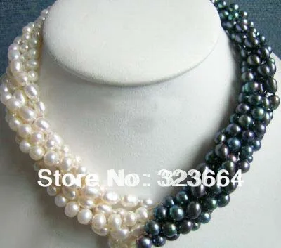 Очаровательное 6 рядов подлинное черно белое жемчужное ожерелье|Цепочки| |