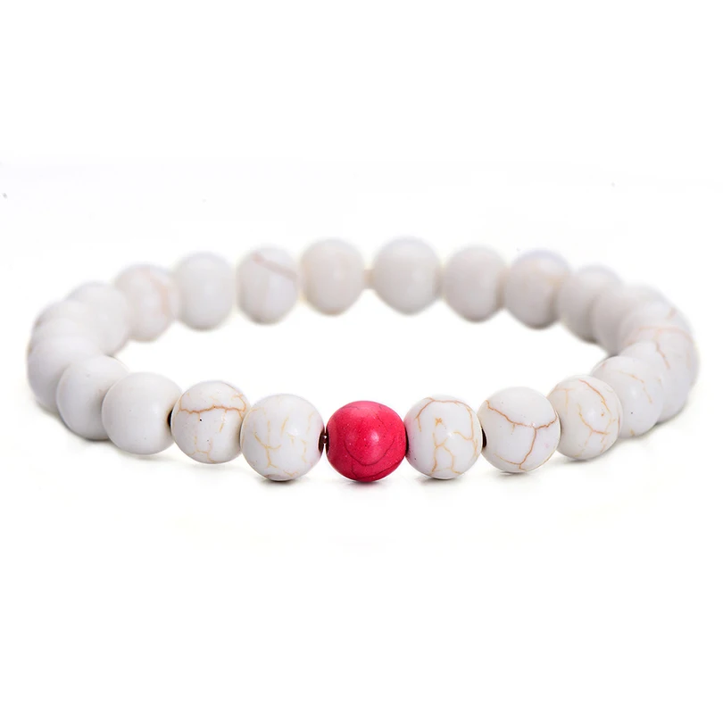 Bohemia Red and White Natural Stone Beads Bracelet Set For Men Women Fashion Couple Jewelry Classic Distance Bracelets Hot | Украшения и