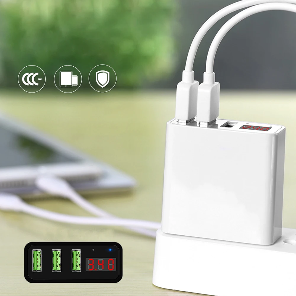 Умное зарядное устройство с цифровым дисплеем и тремя USB портами портативное