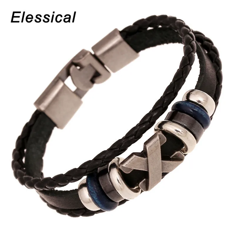 ELESSICAL Fashion Jewelry Multilayer Stainless Steel X Bracelet for Women Leather Bracelets &amp Bangles Men WD118 | Украшения и