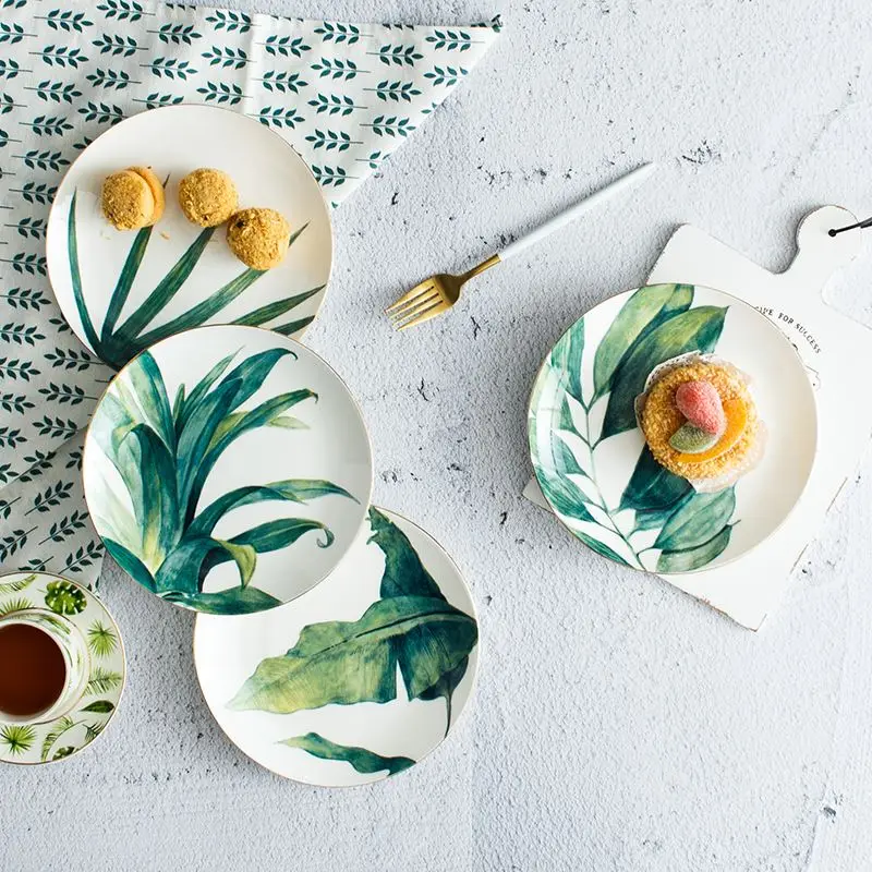 8 дюймовая круглая керамическая тарелка с тропическим монстером для ужина и