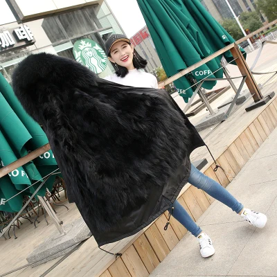 black x-long X-long, зимние куртки, пальто для женщин размера плюс, парки из натурального меха енота, mujer, пальто, Толстая Женская парка с натуральным мехом - Цвет: black x-long