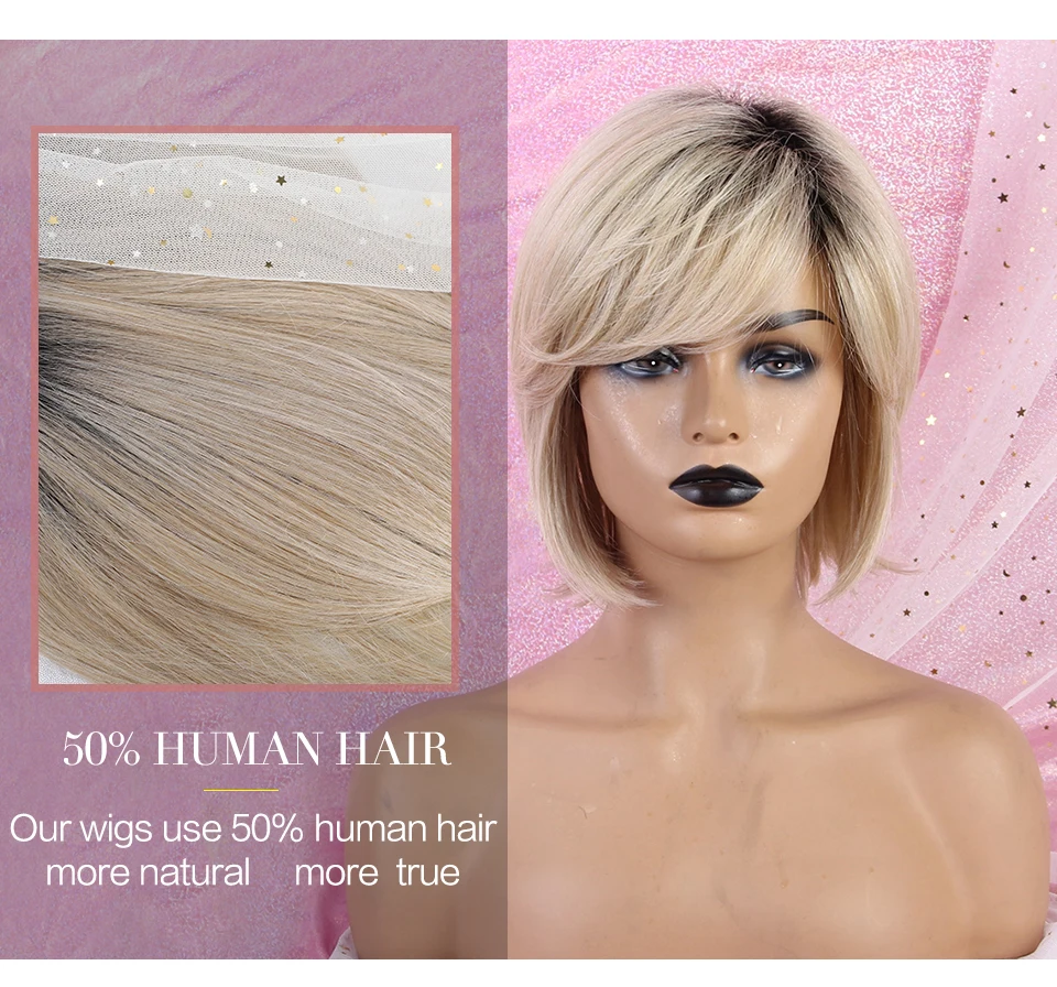 Inhaircube 1" Pixie Cut женские парики Омбре синтетические человеческие волосы с челкой пушистые слоистые натуральные волнистые короткие волосы