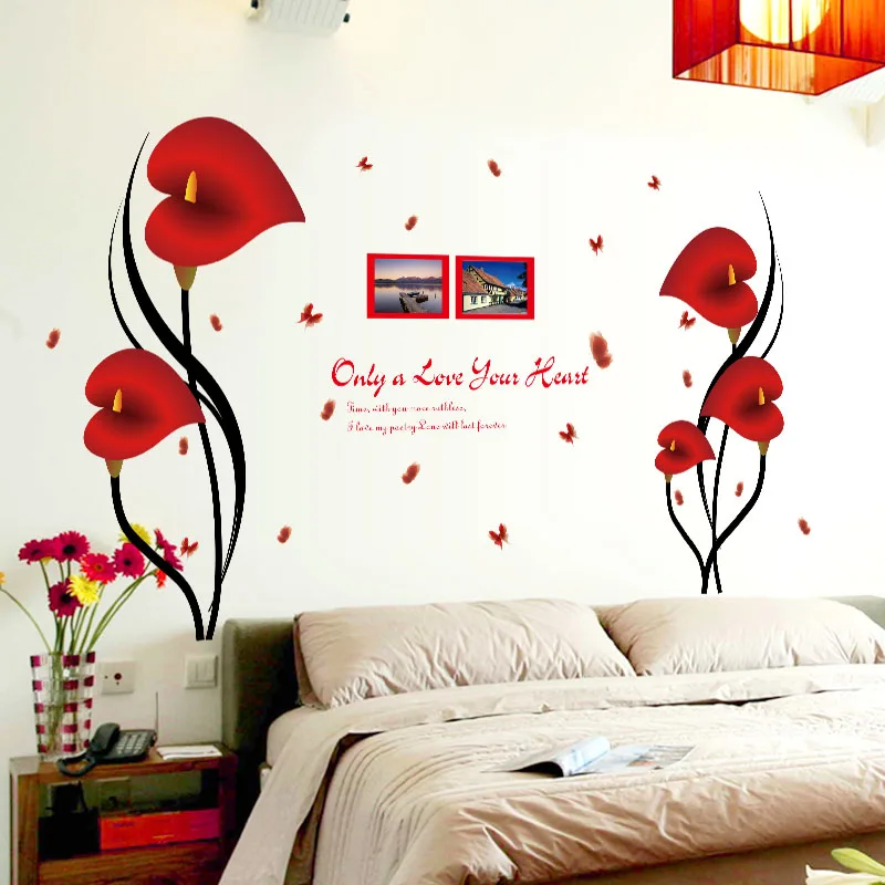 [Fundecoration] красные настенные наклейки с надписью morning glory Домашний декор для