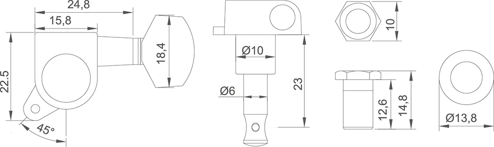 

Antique Black Electric Guitar Machine Heads Tuners for ST or TL Tuning Pegs J-07 Antique Color ( With packaging )