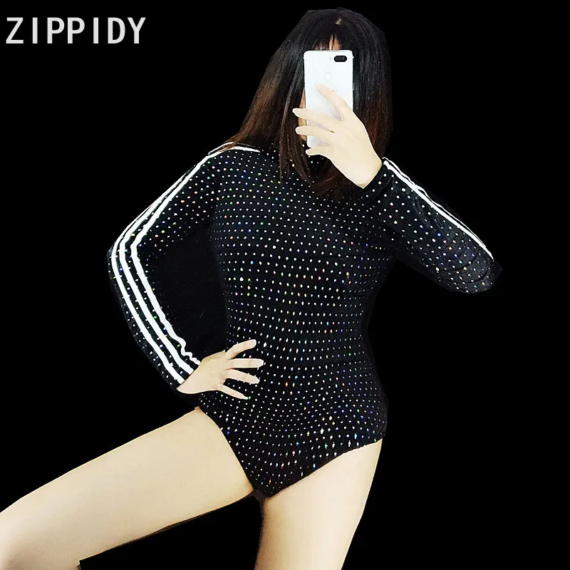 Sparkly Multicolor Rhinestones Bodysuit 2 Style Women's Birthday Celebrate Nightclub Female Singer Leggings Dance Show Outfit