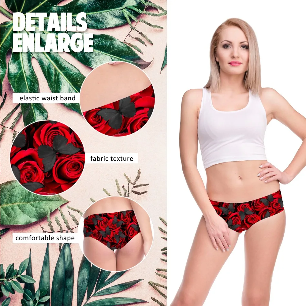 Женские трусики с принтом в виде роз и бабочек LEIMOLIS Соблазнительные Черные