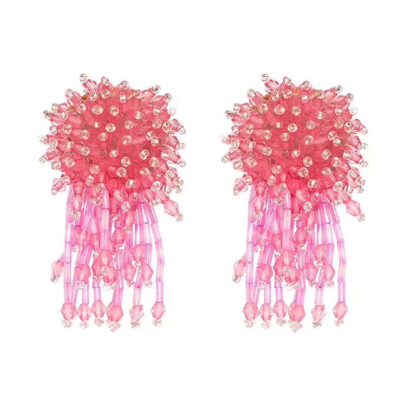 Pink Модные новые винтажные массивные ювелирные изделия для девушек, ручная работа, бусины с кисточками, в стиле бохо, серьги с бахромой, серьги с кристаллами для женщин 50224 - Окраска металла: Pink