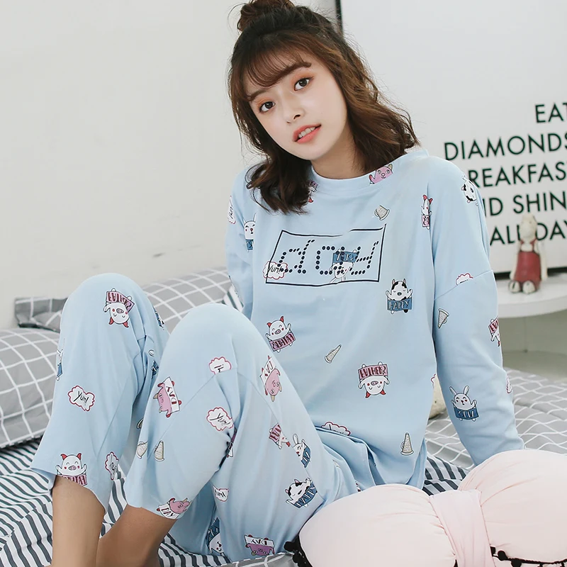 2019 удобный высококачественный хлопковый женский пижамный комплект m-xxl W6002 |