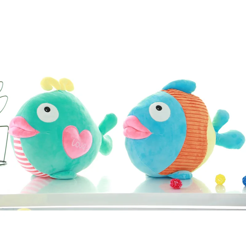 Лоскутная разноцветная мультяшная кукла 35 см с пузырьковой рыбой плюшевая