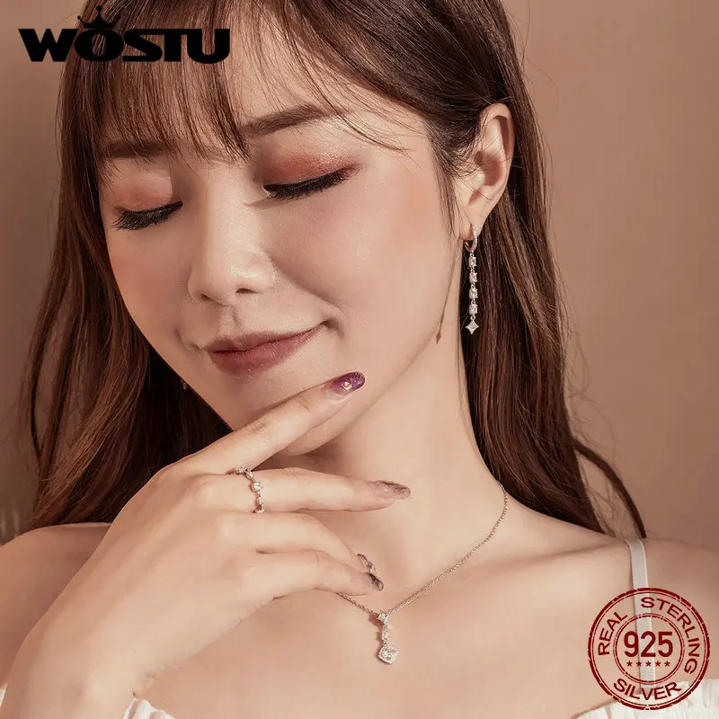WOSTU,, настоящее 925 пробы, серебряные кольца для женщин, простые квадратные циркониевые кольца, ювелирные изделия для изготовления, свадьбы, помолвки, DXR531