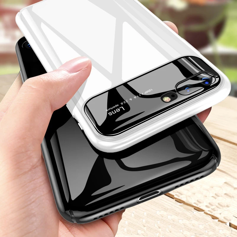 Тонкий пластиковый стеклянный чехол 2 в 1 для Apple iPhone 6 6s 7 8 Plus XR XS Max модный