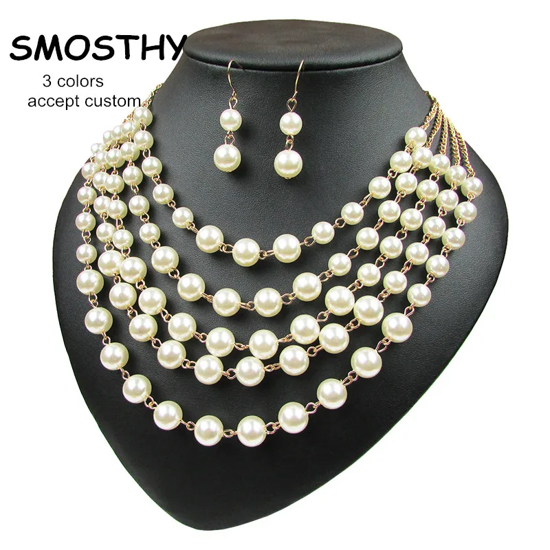 3 цветной многослойный Имитация жемчужные серьги комплект ювелирных изделий для