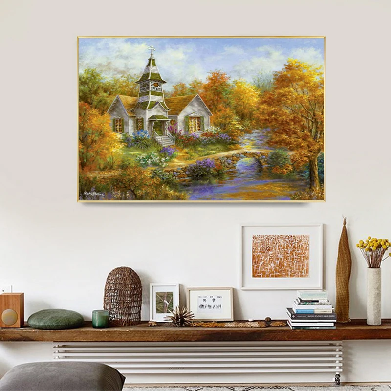 5D Full Diamonds Landscape Embroidery Cross Stitch Kits Square Mosaic Household Handmand DIY Decoration Crafts Autumn Scenery | Дом и сад