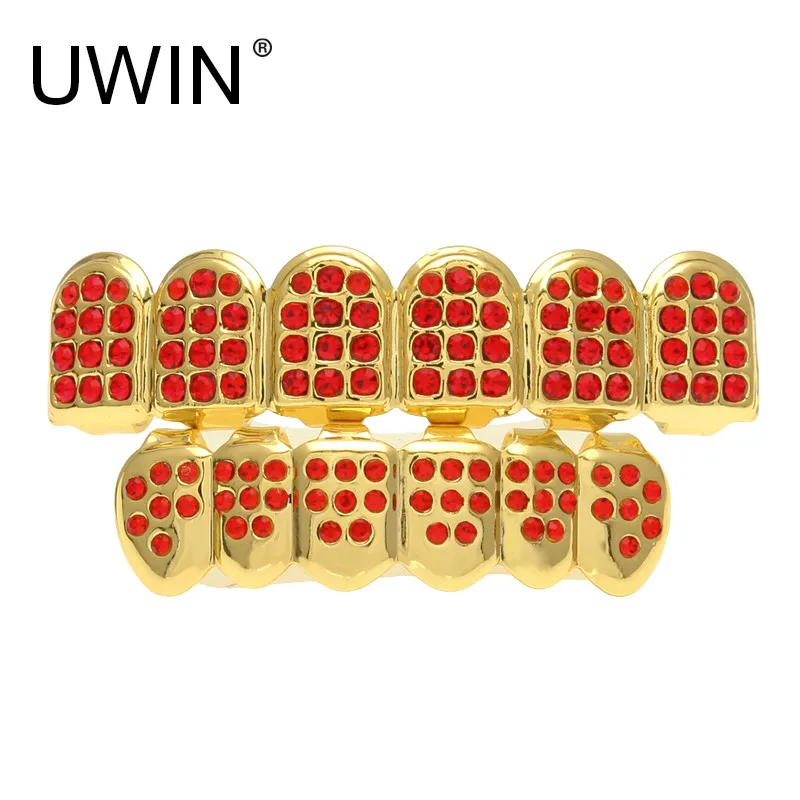UWIN Позолоченные Стразы с фианитом хип хоп ЗУБЫ для гриля набор верхним и нижним