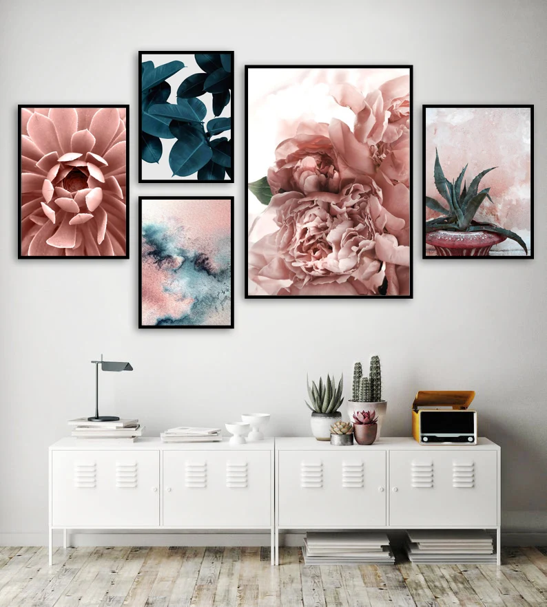 Настенная картина с изображением пиона цветов листьев кактуса растений