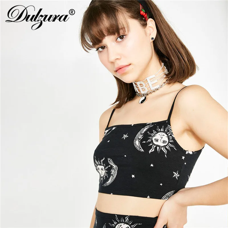 Dulzura 2019 летний женский костюм из двух предметов укороченный топ на бретелях и
