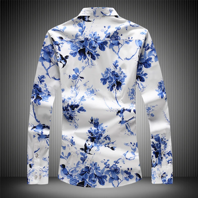 

Fashion Mens Flower Shirts Long Sleeve Large Size 7XL Slim Elegant Youth Men Casual Shirt