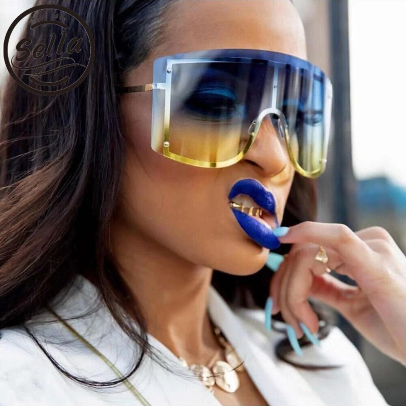 

Sella New Personality Oversized Sunscreen Conjoined Sunglasses Men Women Gradient Lens Shield Riding Goggle Large Sun Glasses