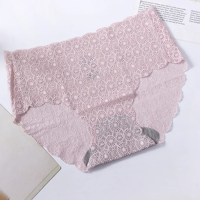pink Queenral бесшовные трусики для женщин, нижнее белье, женские трусы со средней талией, ультра тонкие кружевные трусики M L, прозрачное женское белье - Цвет: pink