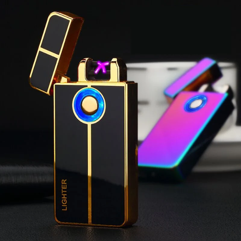 Модная деловая USB Электронная зажигалка металлическая импульсная с двойной