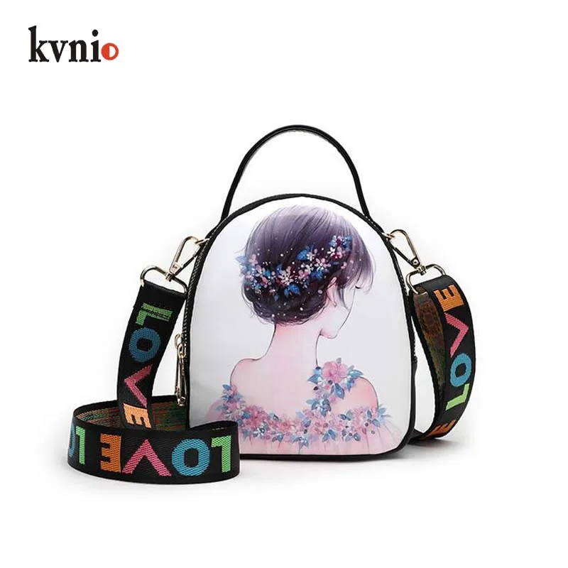 KVNIO 2018 модные сумки через плечо с принтом для женщин 3 кармана на молнии маленькая