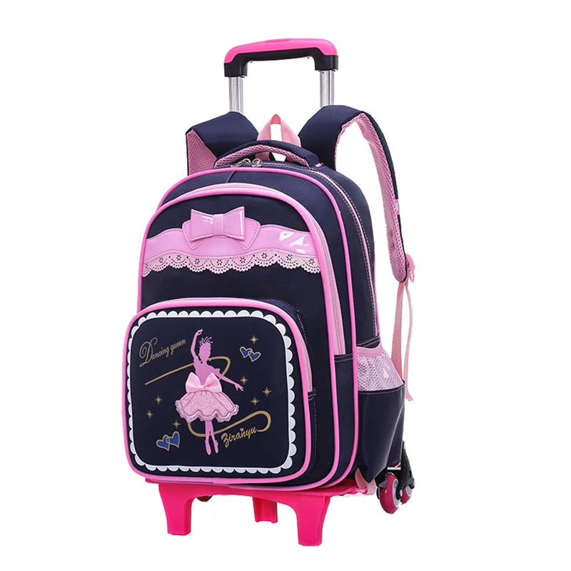 Школьные портфели на шести колесах для девочек, ортопедические рюкзаки для начальной школы, детские водонепроницаемые школьные ранцы, милы...