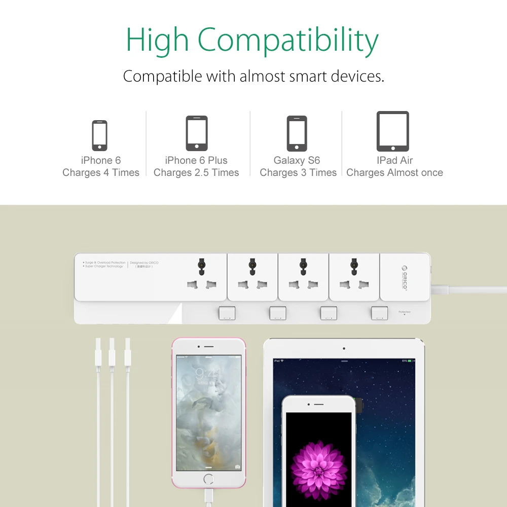 ORICO OSJ универсальная защита от перенапряжения с 5 USB зарядным устройством 4