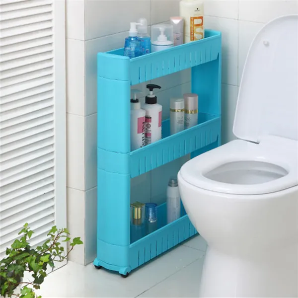 3 layers Blue Подвижный Пластик промежуток стеллаж для хранения холодильник пространство стойки с роликом полки Кухня Ванная комната коляски интервал 4-секционный измельчитель для специй - Цвет: 3 layers Blue