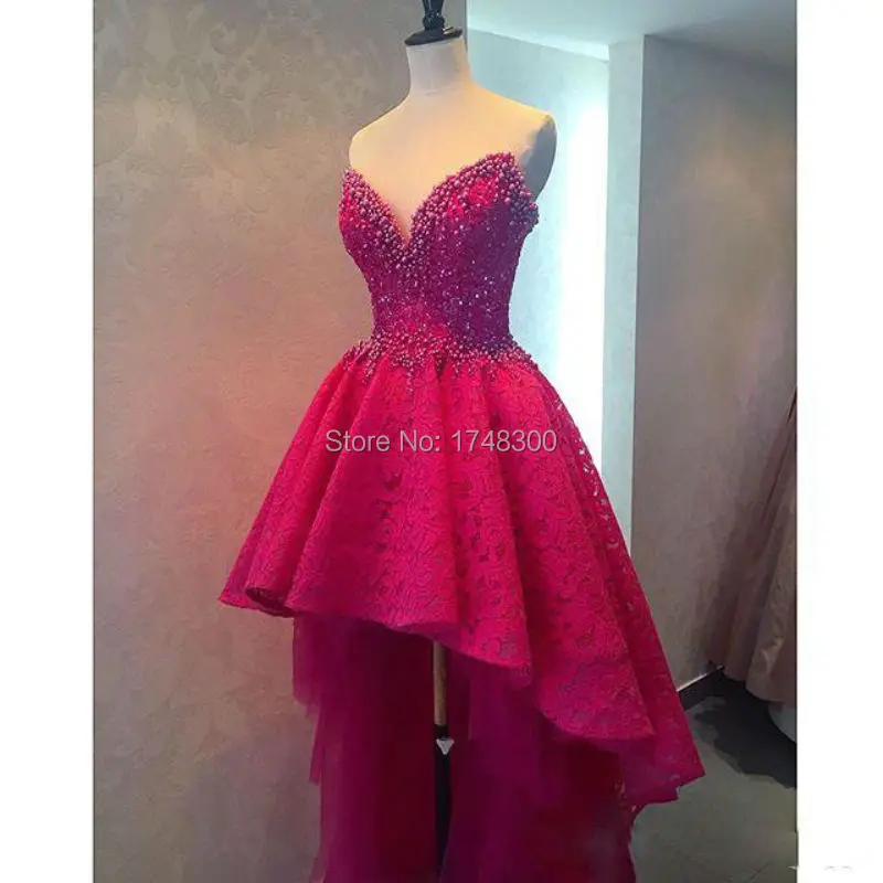 Elegant Beading Sweetheart Sweep Train High Low Wedding Dress 2016 Luxury Zipper Lace Vestido De Novia Red Robe Soiree | Свадьбы и