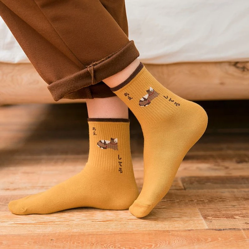 Женские гольфы осень 5 пар новый стиль хлопок цветной принт с героями