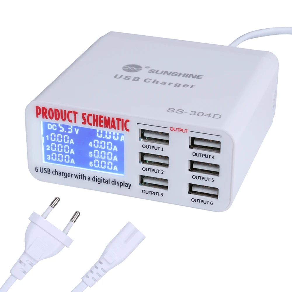 Инструменты для ремонта телефонов 100 в 240 6 портов USB быстрое зарядное устройство с