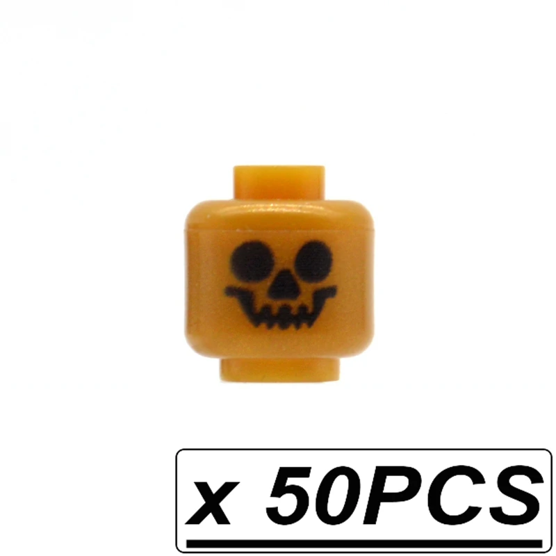 50pcs gold skeleton 50 шт./лот, мини-головки, с принтом, для лица, для MOC, цвет лица, блоки, Строительные кирпичи, игрушки для детей - Цвет: 50pcs gold skeleton