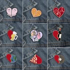 2 шт.компл. эмалированные булавки в форме сердца, булавки в виде винной бутылки, круглые броши, значки, пицца, чашка, джинсовая рубашка, лацкан, булавка для женщин и девушек, модные ювелирные изделия в подарок