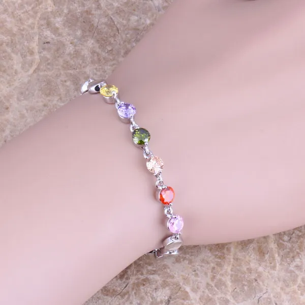 Многоцветный Зеленый перидотовый посеребренный браслет-цепочка 6 5-7 5 дюйма S0328 |