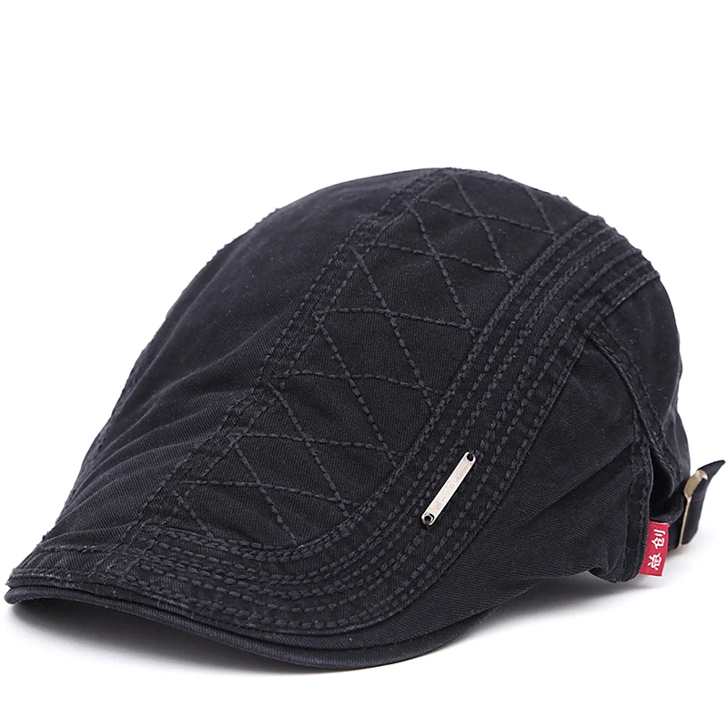 

2017 New Autumn outdoor Sports Cotton Berets Caps For Men Casual Peaked Caps grid embroidery Berets Hats Casquette Cap