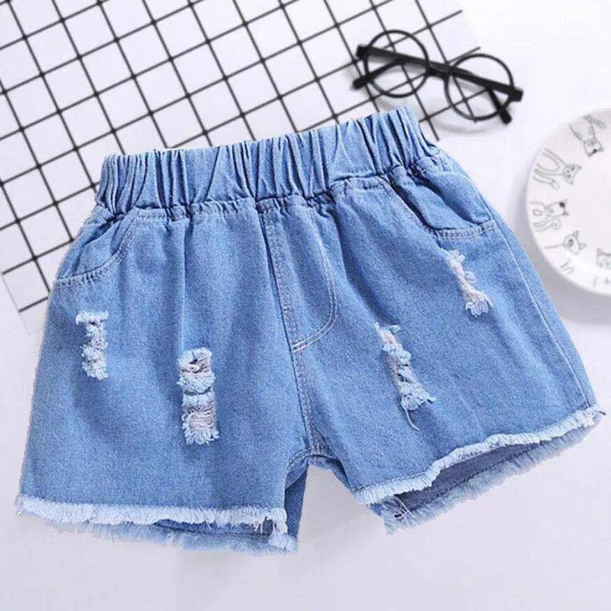 Брюки для девочек От 2 до 15 лет детские джинсы Детские короткие штаны популярные